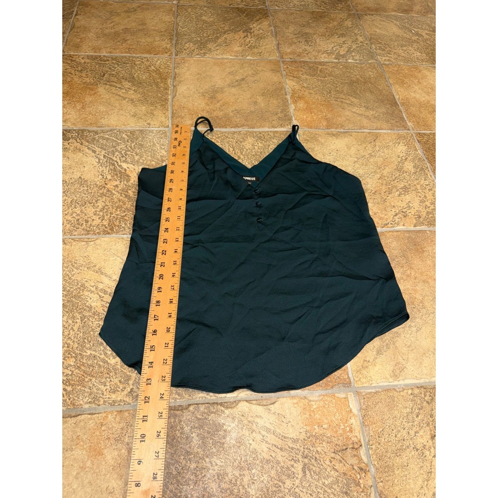 Express Womens Forest Green Satin V-Neck Cami Top Adjustable Straps Size M - Picture 2 of 4